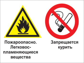 Кз 23 пожароопасно - легковоспламеняющиеся вещества. запрещается курить. (пластик, 600х400 мм) - Знаки безопасности - Комбинированные знаки безопасности - Магазин Охраны Труда fullBUILD