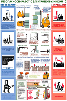 ПС50 Безопасность работ с электропогрузчиками (пластик, А2, 2 листа) - Плакаты - Безопасность труда - Магазин Охраны Труда fullBUILD